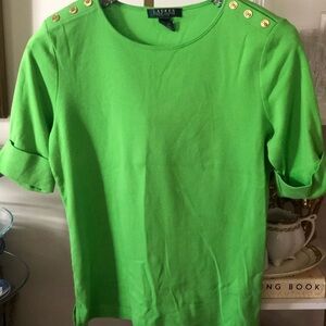Lauren Ralph Lauren kiwi green  Top with Gold Buttons
